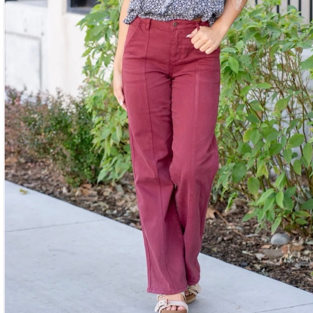 Judy Blue Maroon High-Waisted Jeans